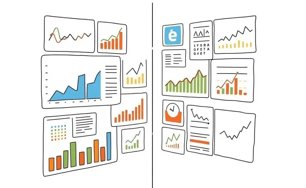 A minimalist cartoon showing a corner filled with financial charts and graphs.