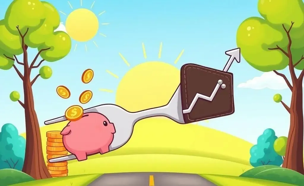 A cartoon-style fork in the road symbolizing different financial choices.