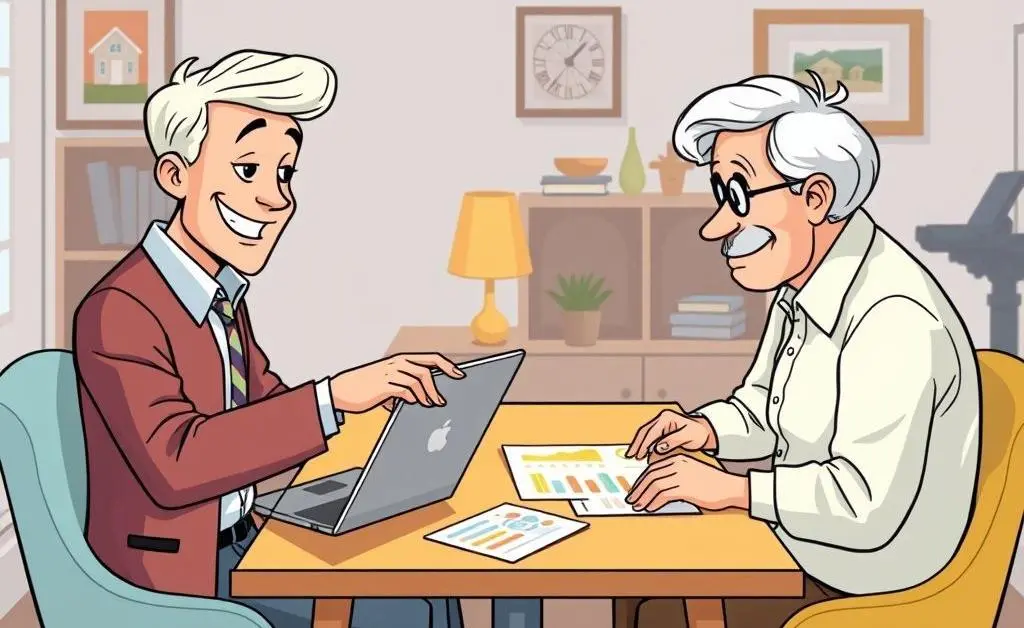 Financial adviser explaining mortgage details to an elderly couple