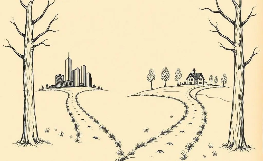 Hand-drawn illustration of diverging paths representing different financial decisions
