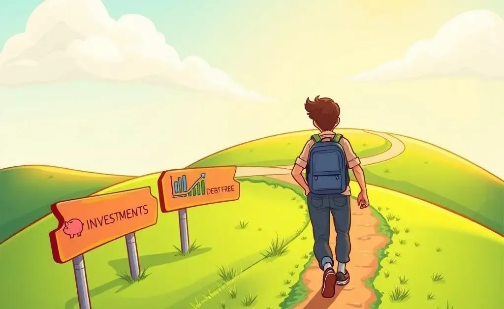 Person on a path to financial freedom passing savings milestones