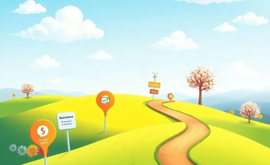 Journey illustration with financial milestones.