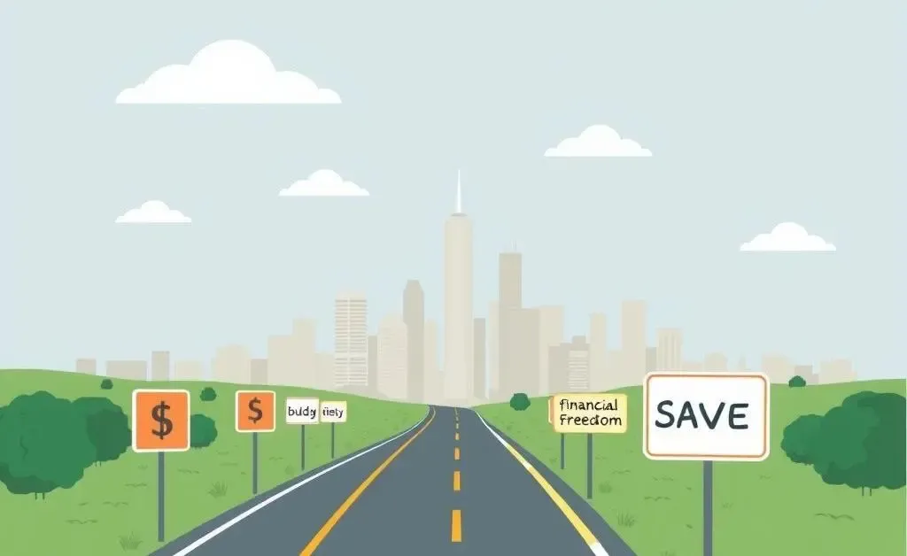 A road with stops leading to Financial Freedom
