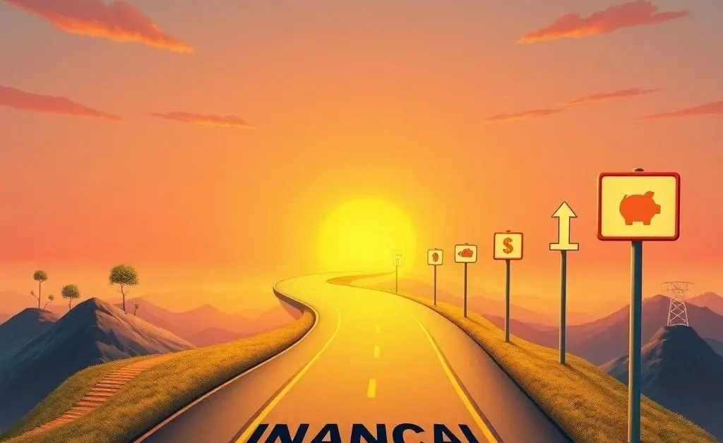 Conceptual image of a roadmap labeled 'Financial Freedom' with milestones marked.