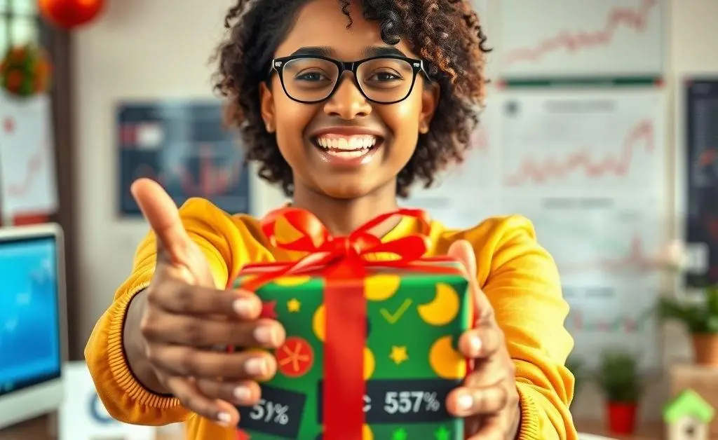 Person happily receiving a gift of stocks