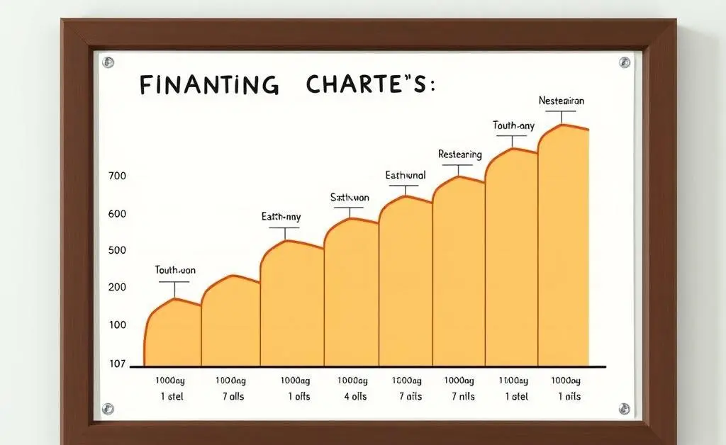 An image of a chart marking financial milestones on a wall.