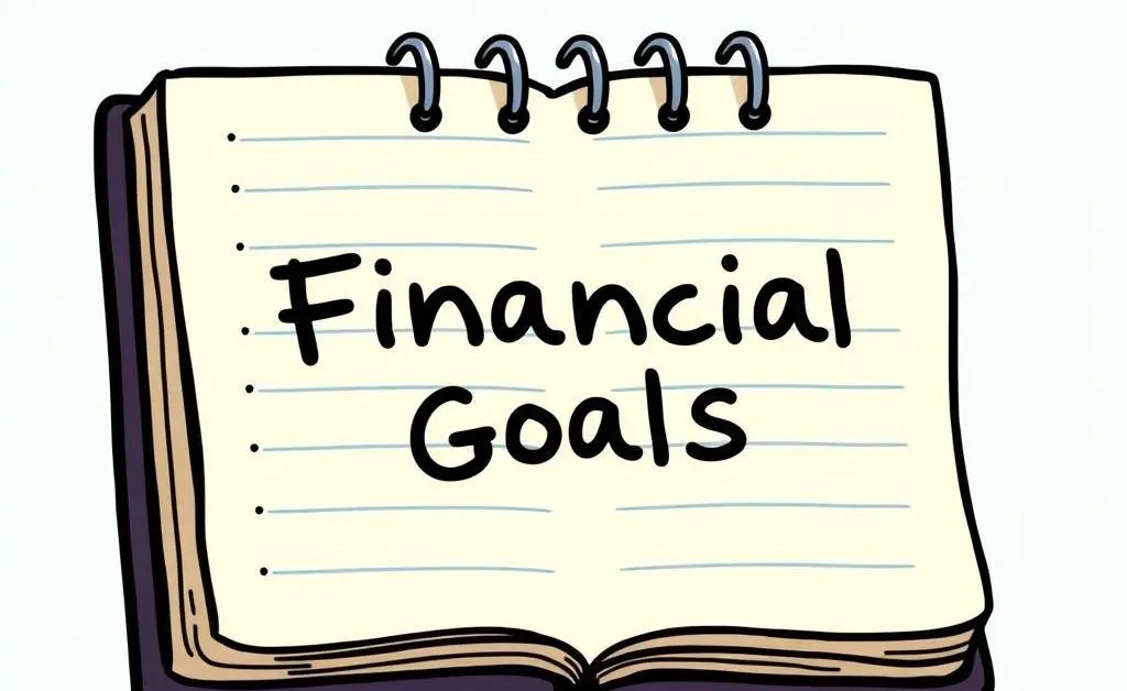 A notebook with financial goals written in it.