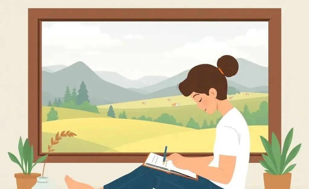 Illustration of journaling financial goals in a nature setting