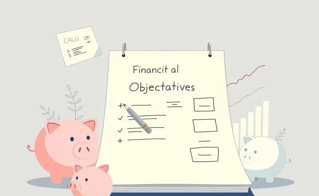 Person setting financial goals with a notepad and piggybanks