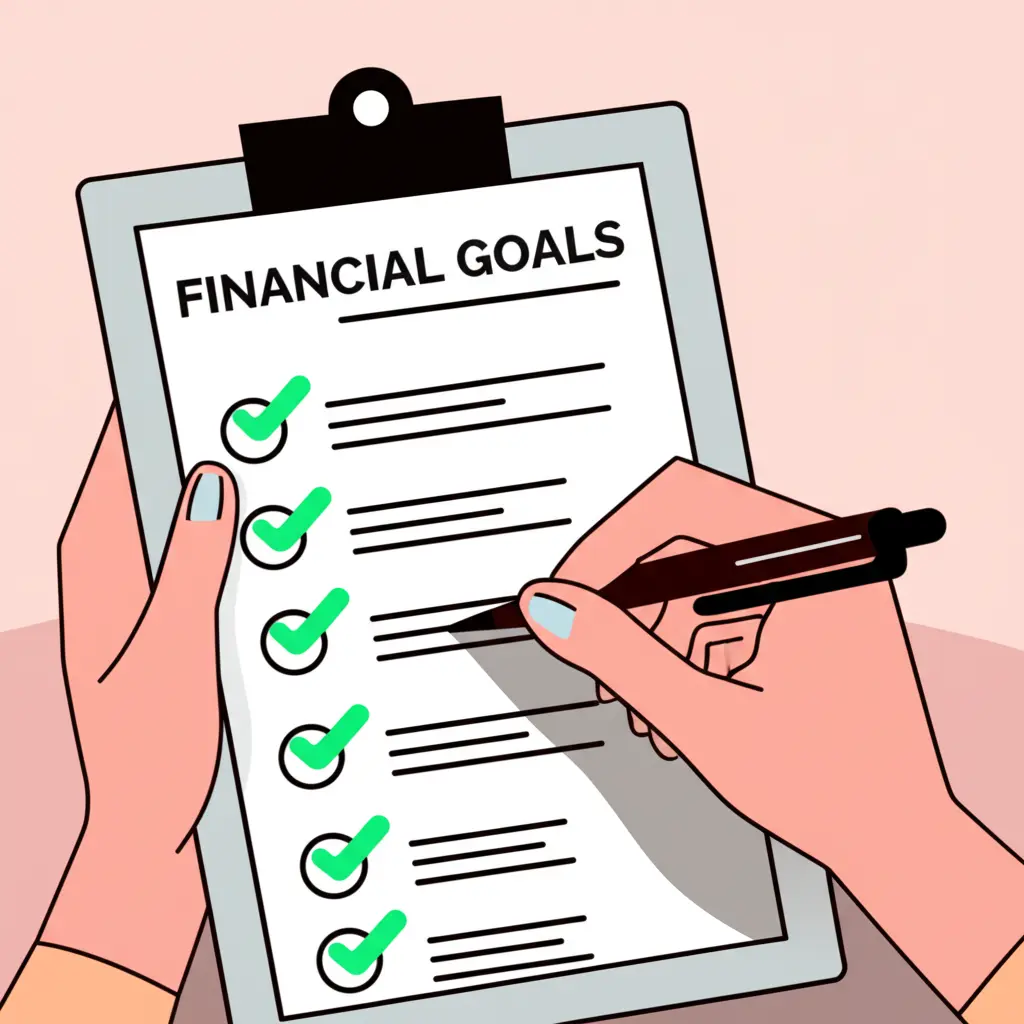 Person writing financial goals on a clipboard