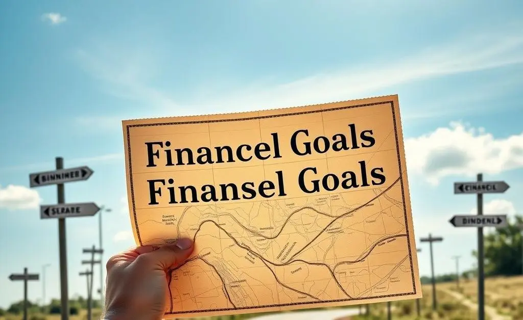 A person holding a map with 'Financial Goals' marked on it, surrounded by paths leading to different dividends.