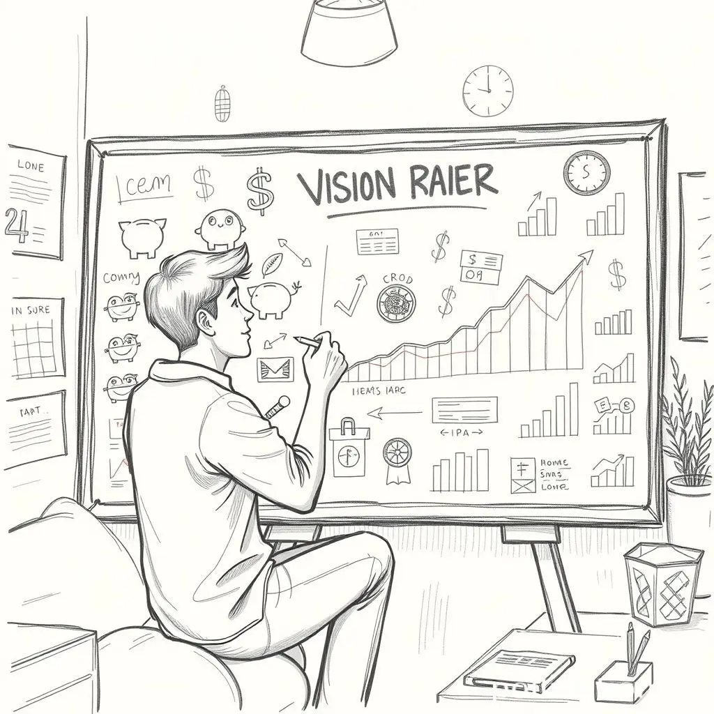 Person sketching financial goals on a vision board