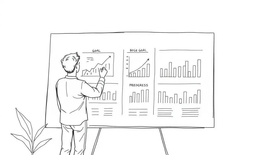 Drawing of a person sketching financial goal charts.
