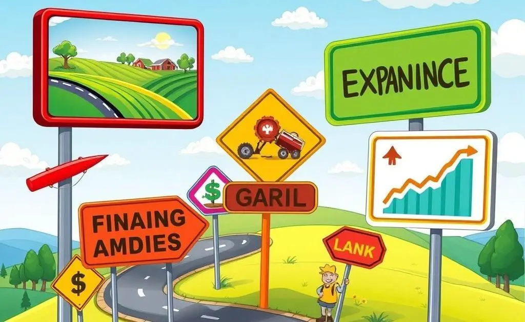 Illustration of financial goals including buying farmland and equipment