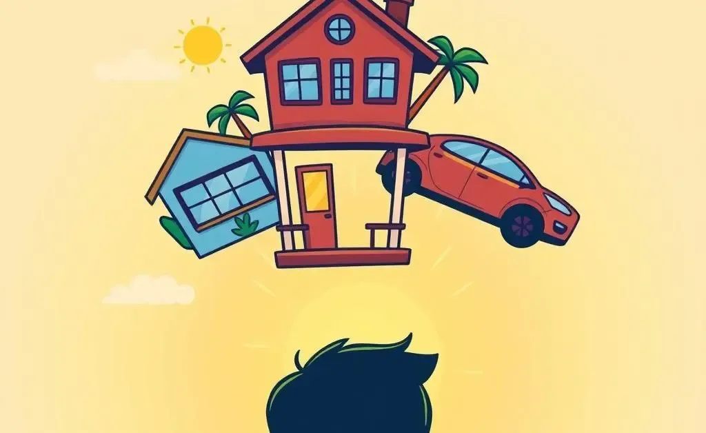 Financial goals like house, vacation, car above a person's head
