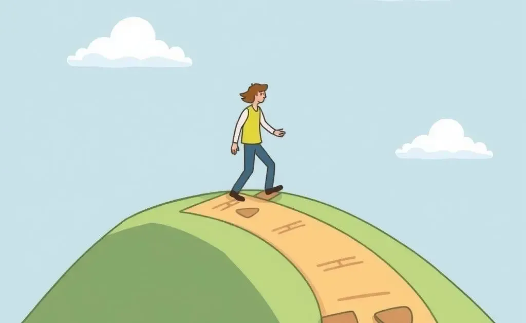 Cartoon-style illustration of a person on a path with milestones, representing financial goals.