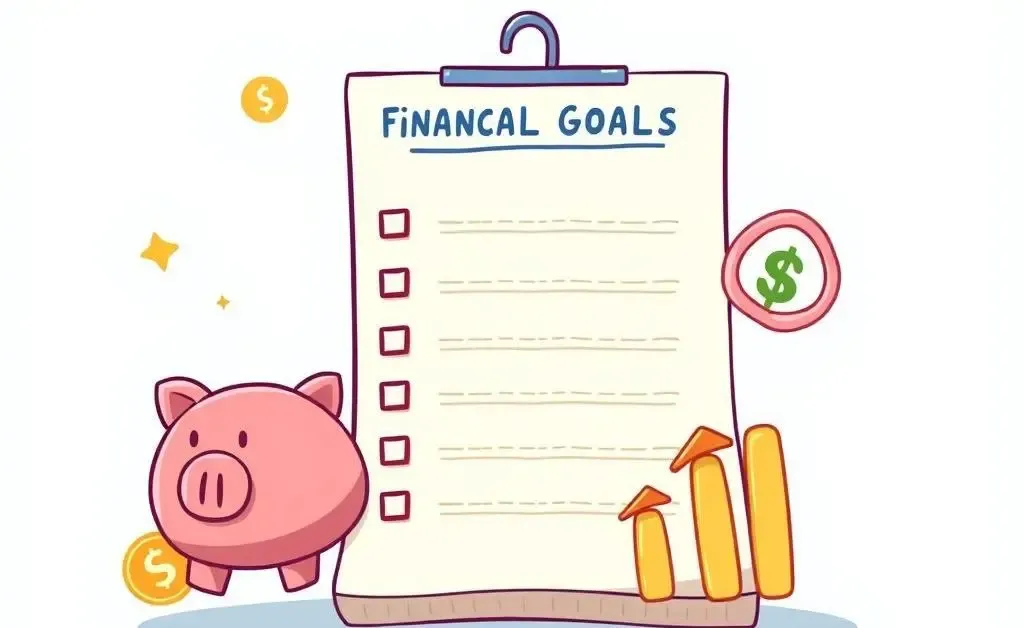 Clean and modern cartoon-style illustration of a checklist for financial goals