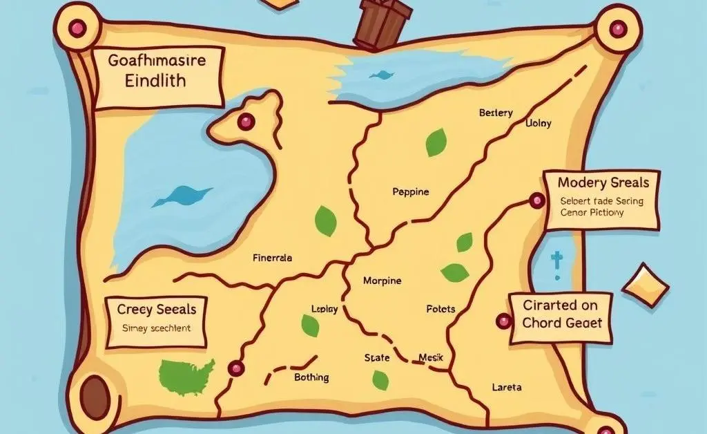 An illustrated map with pathways to various financial goals.
