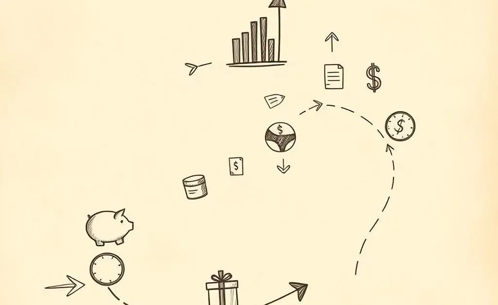 A hand-drawn roadmap with financial goals marked along the path.