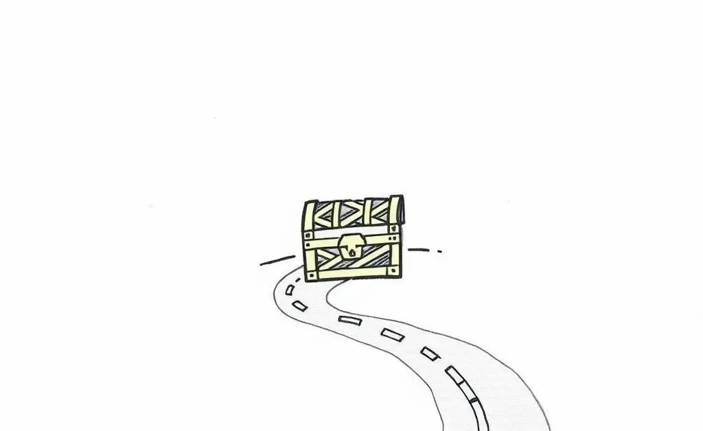 A hand-drawn roadmap leading to a treasure chest, symbolizing financial goals