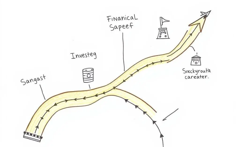 A hand-drawn roadmap with different financial goals like saving, investing, and traveling.