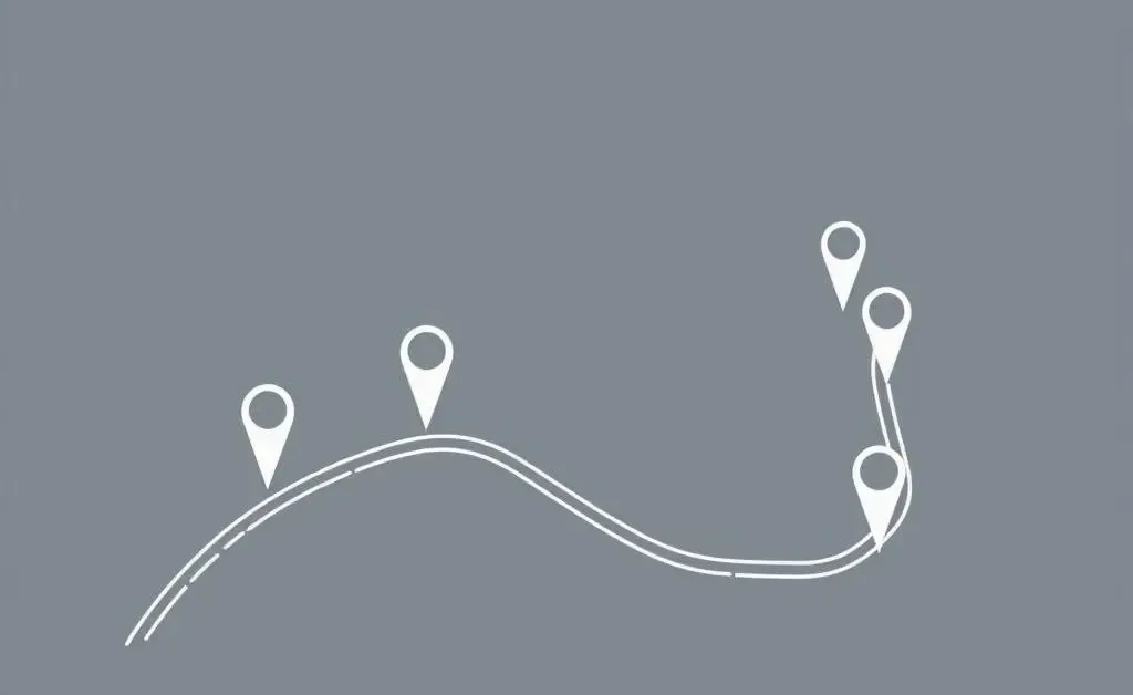 A road map with financial goals marked at various points
