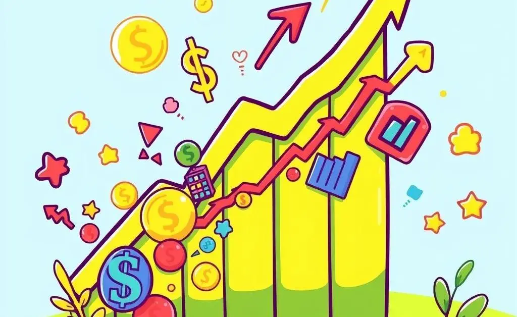 A financial growth chart going upwards