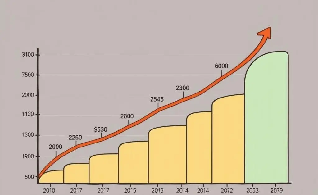 Cartoon-style financial growth chart depicting Lululemon's revenue over the past decade