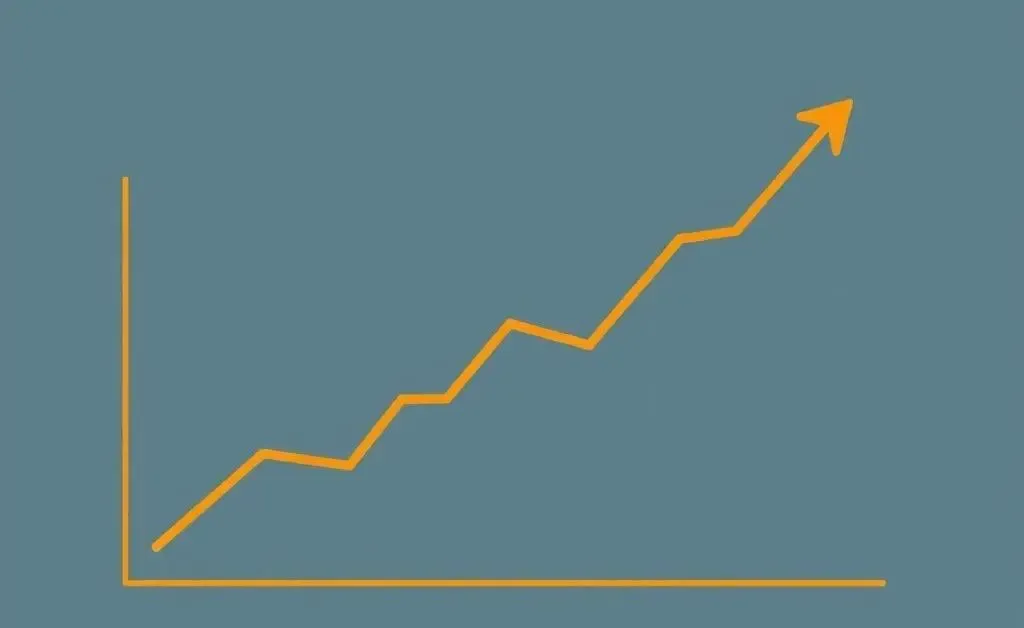A simple ascending line chart signifying growth in investments over time.