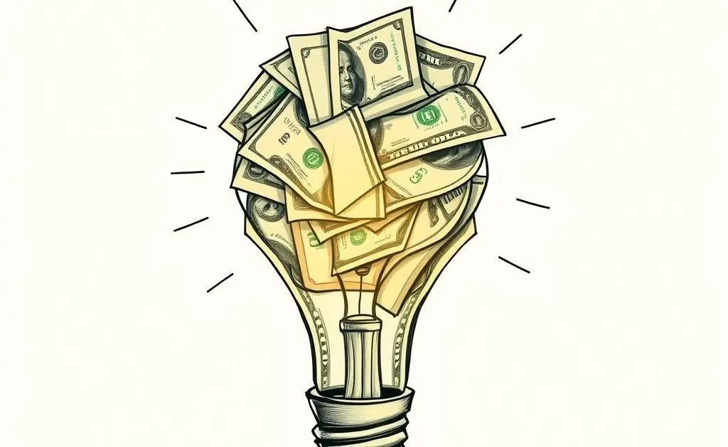 Lightbulb made out of dollar bills representing financial growth ideas