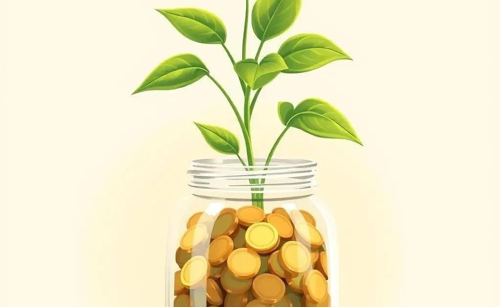 An illustration of a plant growing from a jar of coins, symbolizing financial growth