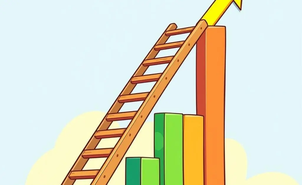 A cartoon-style image of a ladder on a chart pointing upwards, representing financial growth.