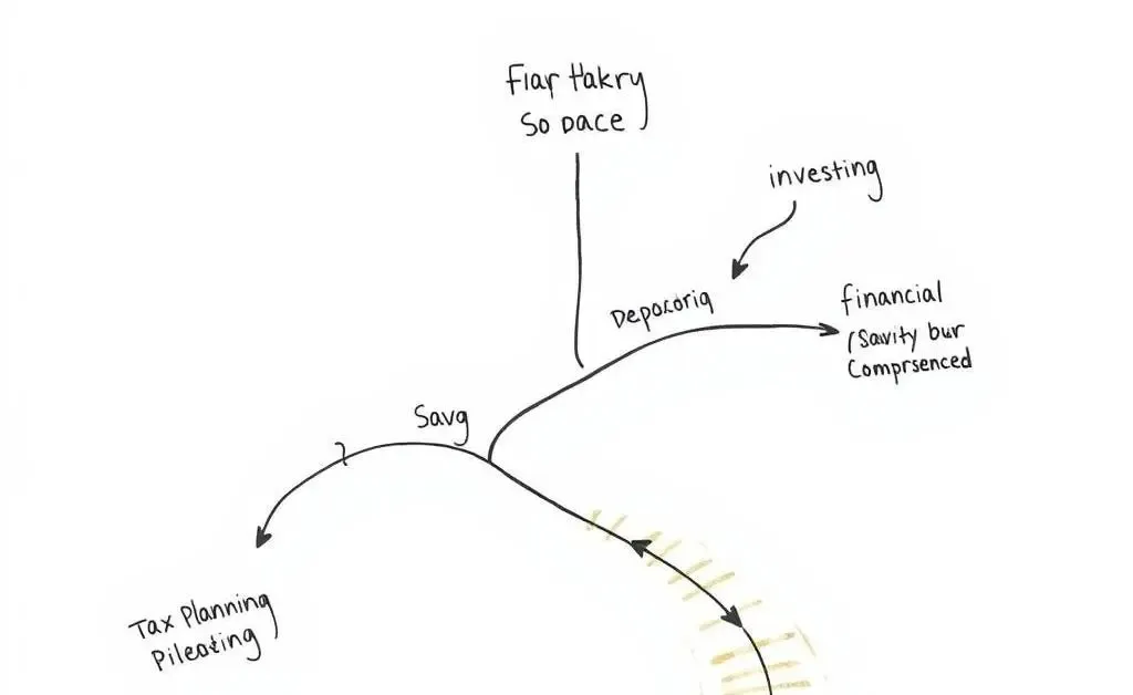 A path with financial milestones like saving and investing.