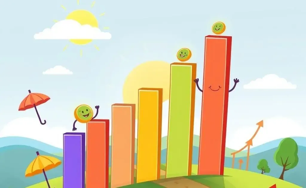 Cartoon-style graph that symbolizes financial growth and retirement planning