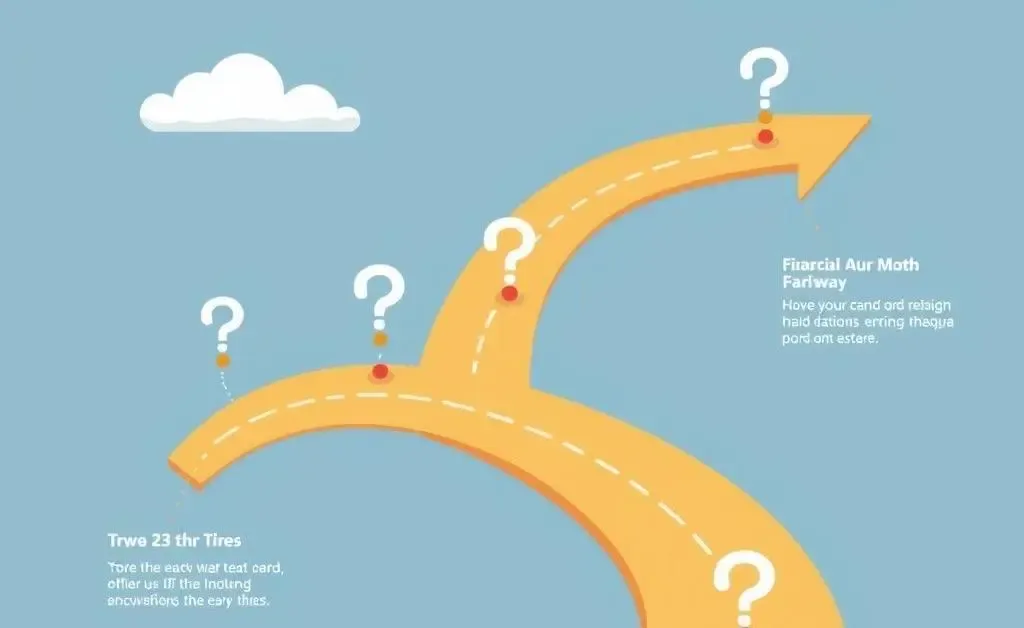 A roadmap showing financial milestones with interest rates question marks.