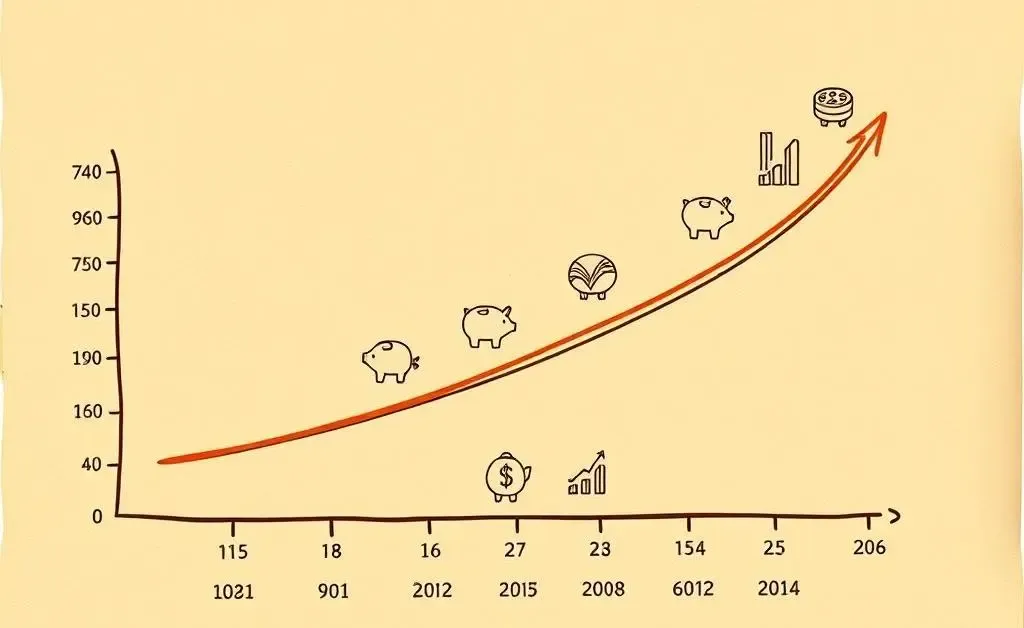 Illustration of different financial growth stages at various ages