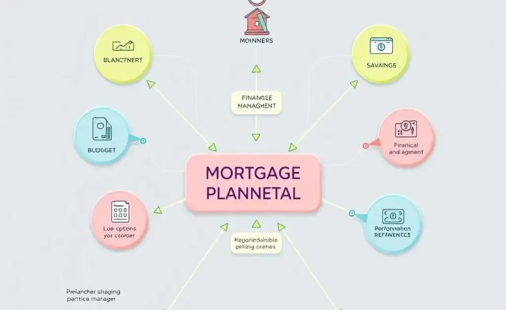 An illustrated flow chart of financial strategies with a focus on mortgage management.