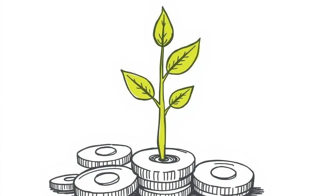 Plant growing from coins illustrating financial growth