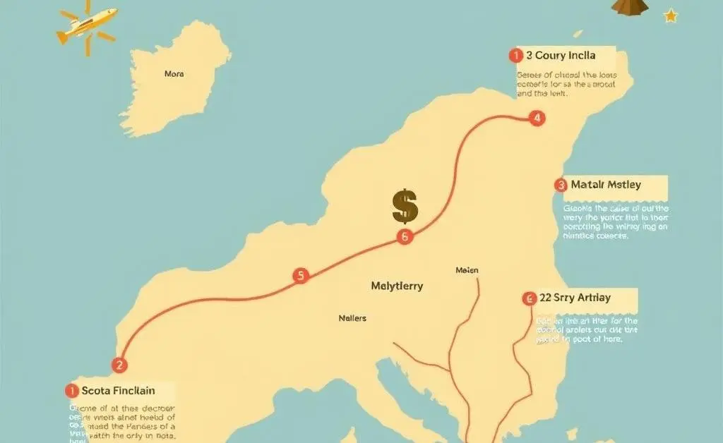 A journey map showing steps towards financial independence, like a treasure hunt.