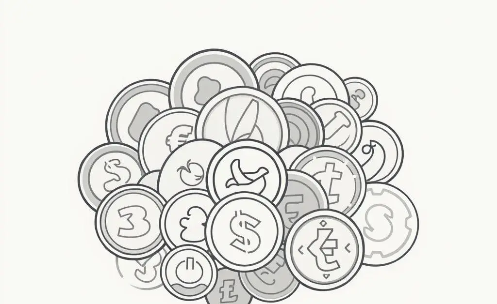Minimalist illustration of various coins and banknotes