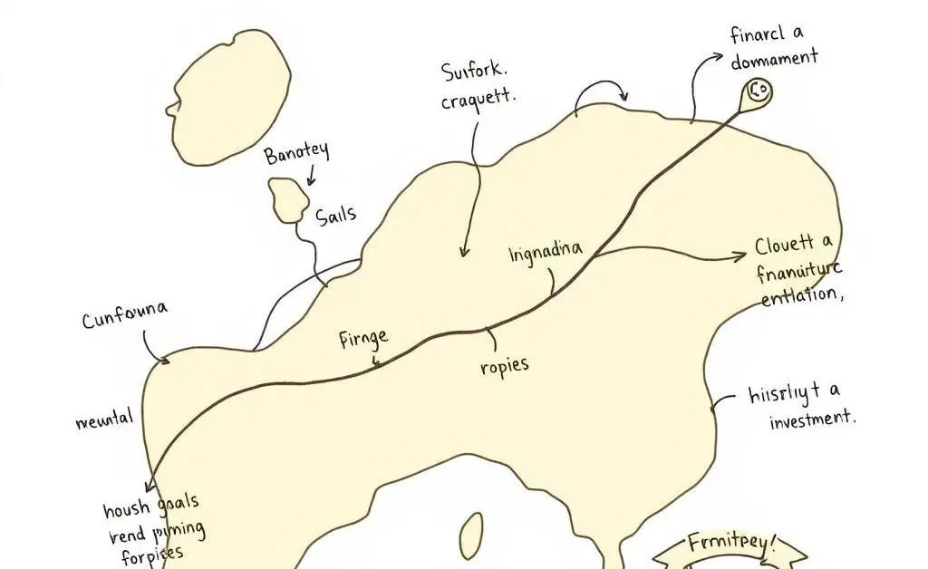 A hand-drawn style map illustrating a journey through financial goals and investment choices.