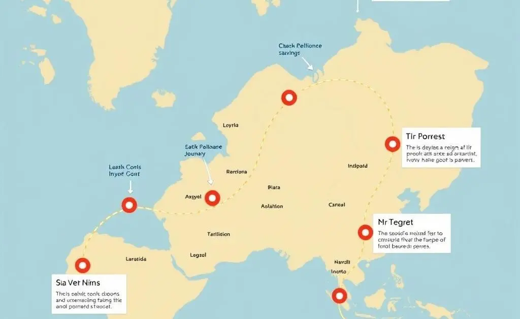 A map showing a journey path with financial milestones like savings, investments, and goals.