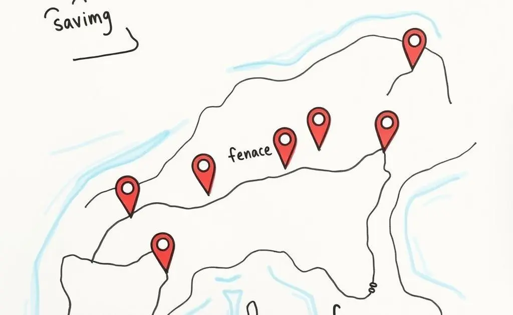 A hand-drawn map illustrating a journey