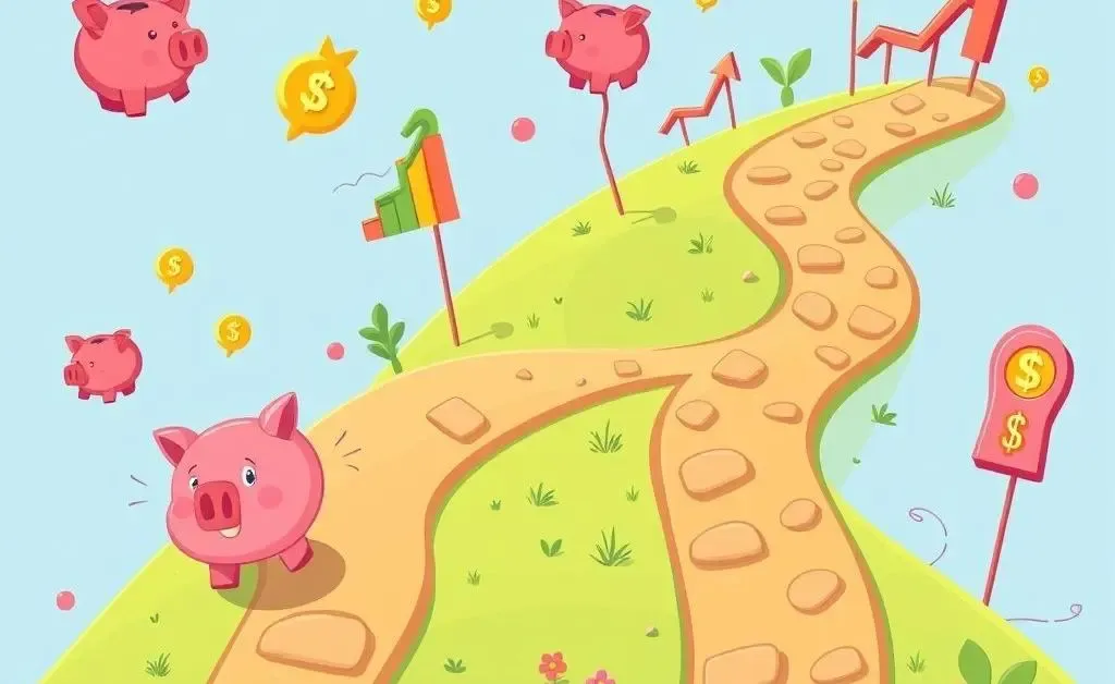 Winding path with financial milestones