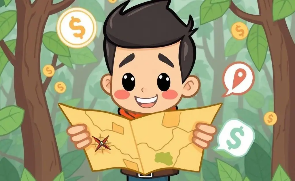 A cartoon character navigating a financial jungle