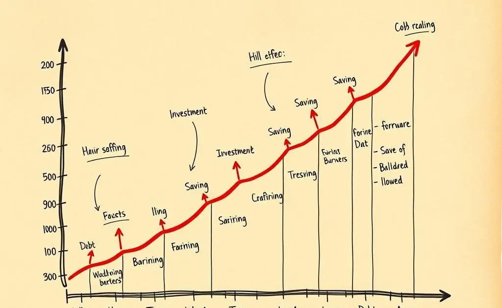 Hand-drawn graph showing a person’s financial milestones over time