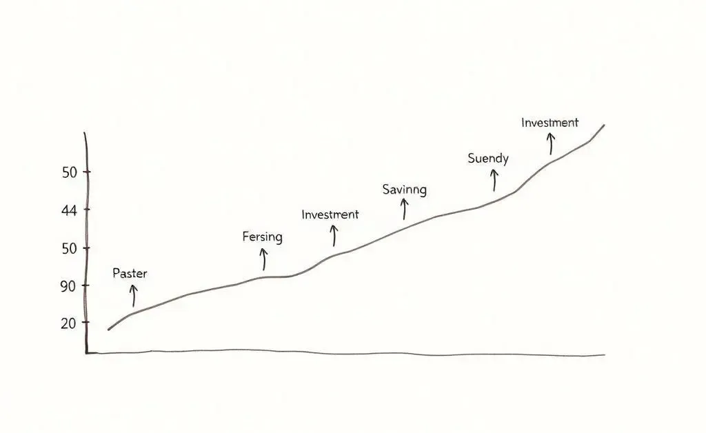 Hand-drawn graph showing a person's financial milestones over time