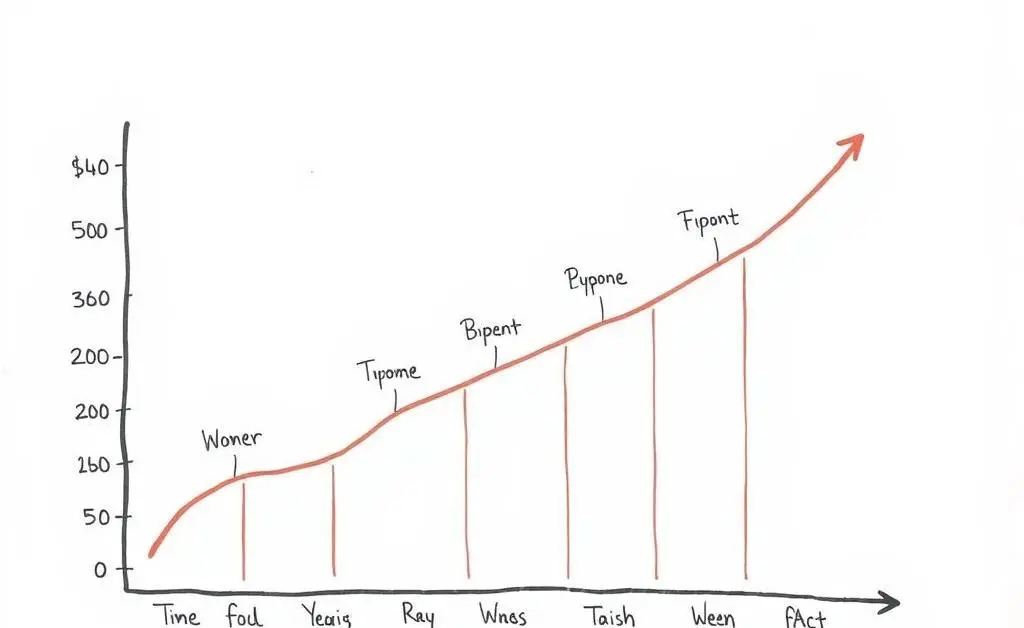 Hand-drawn graph showing a woman’s financial milestones over time
