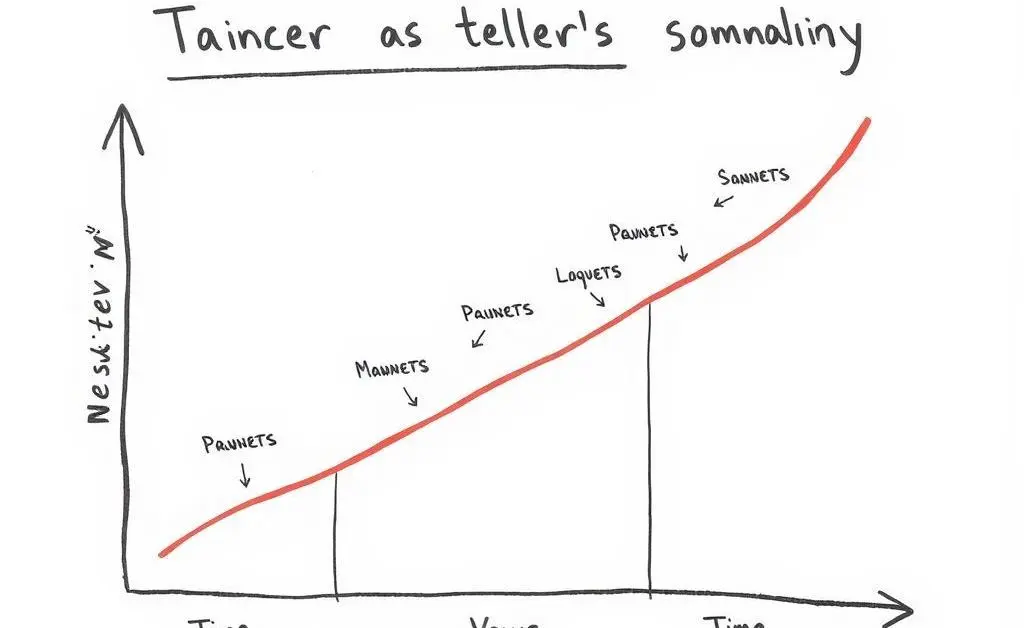 Hand-drawn graph showing a teller's journey to mastering key skills over time