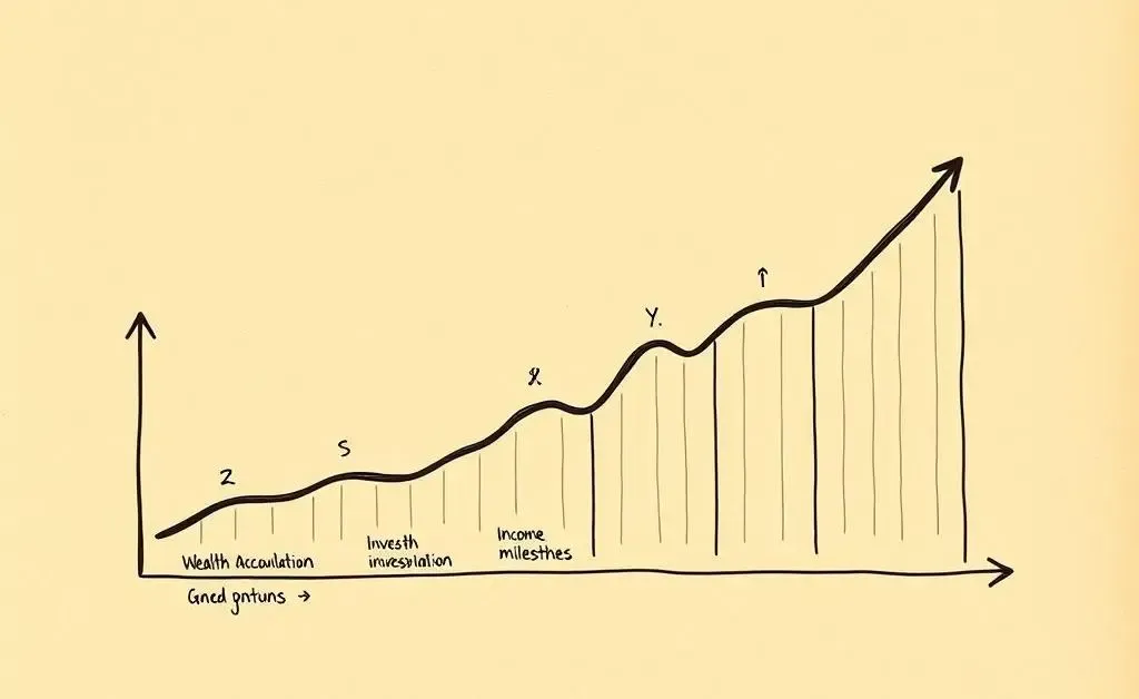 Hand-drawn graph showing a series of financial milestones over time